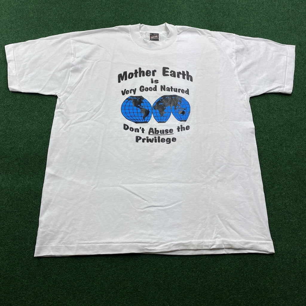 Vintage Nature Shirt Mens XL White 80S 90S Mother Earth 50/50 Tee USA MADE NOS