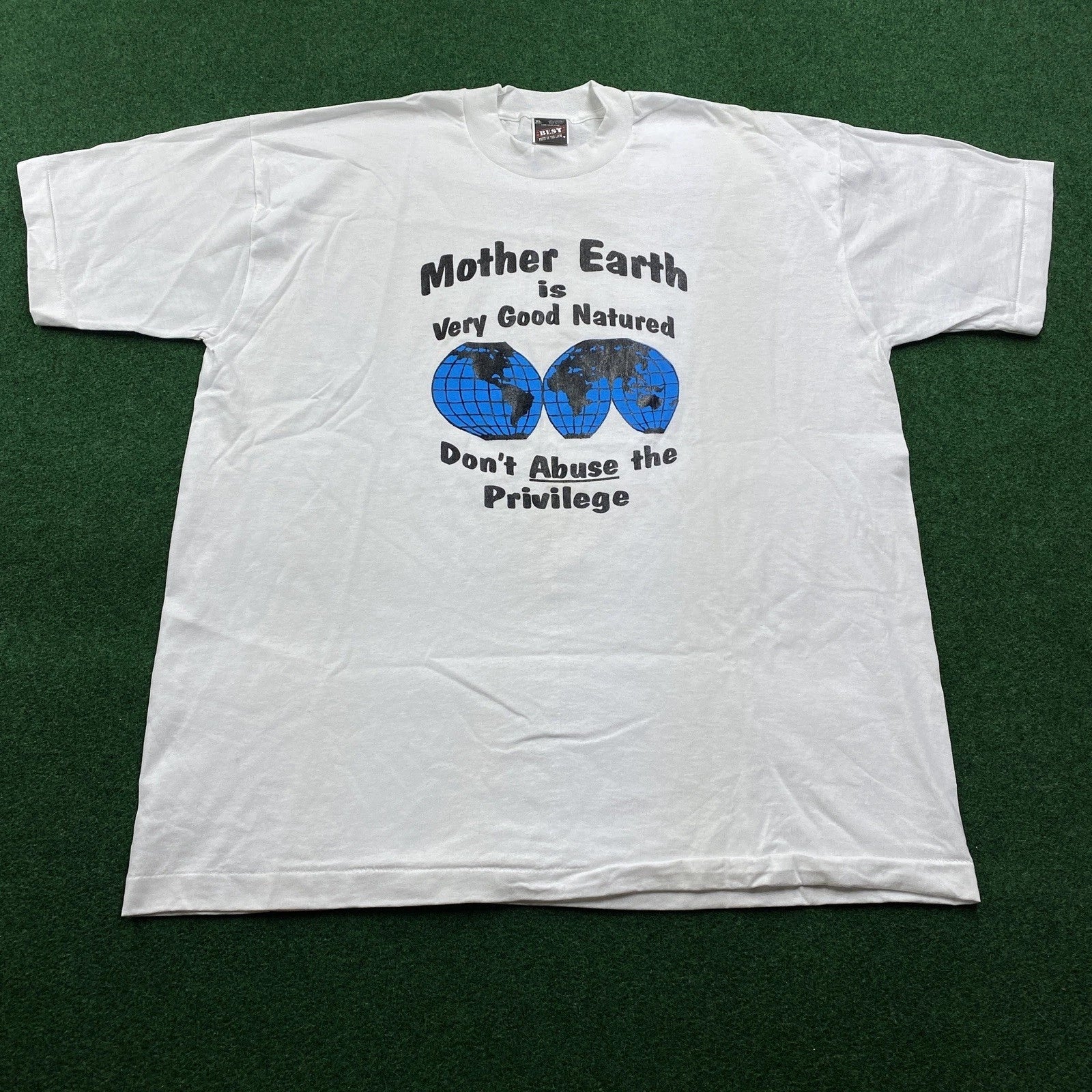 Vintage Nature Shirt Mens XL White 80S 90S Mother Earth 50/50 Tee USA MADE NOS