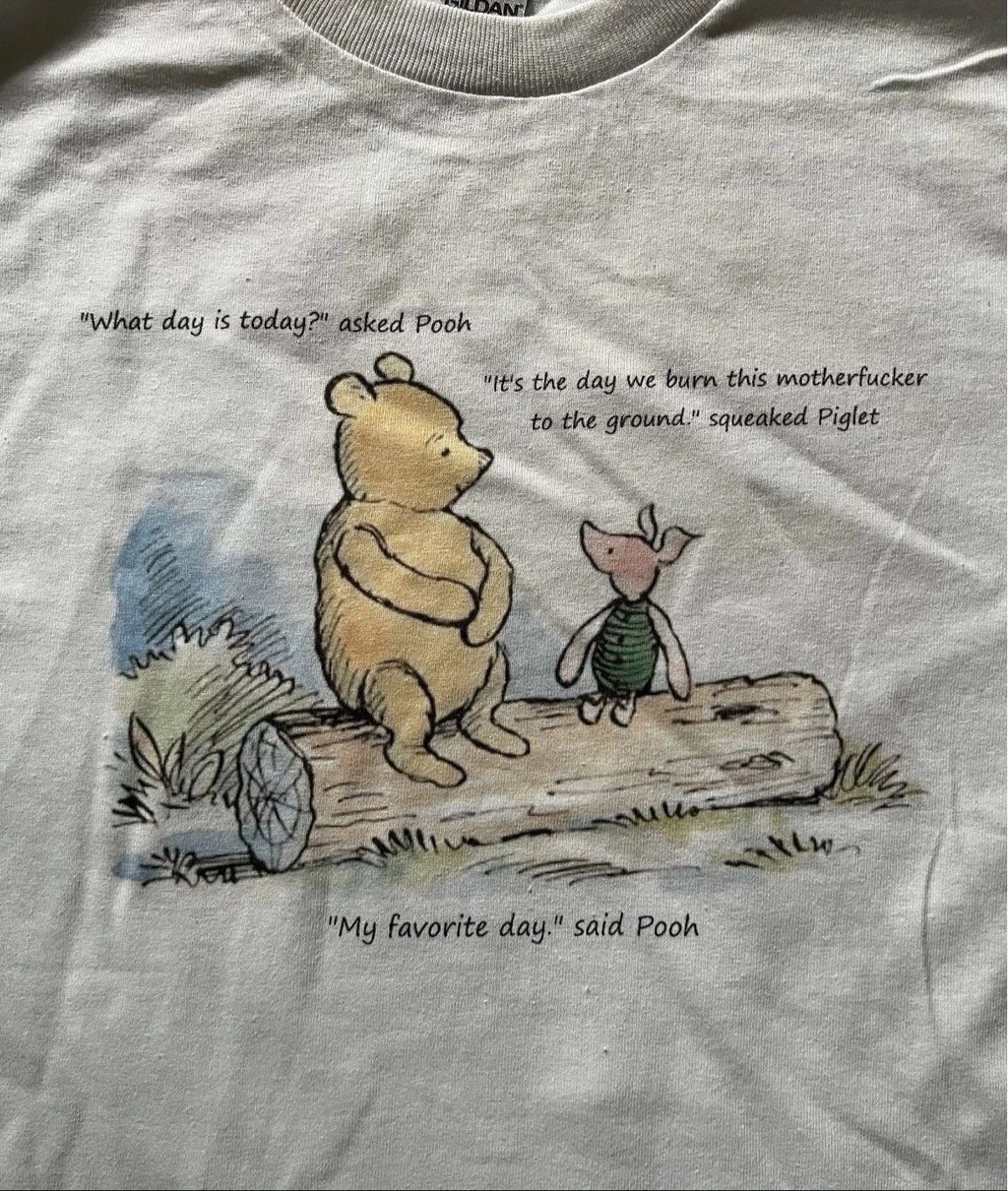 Bad Pooh funny comic punk white Size Large unisex T-shirt