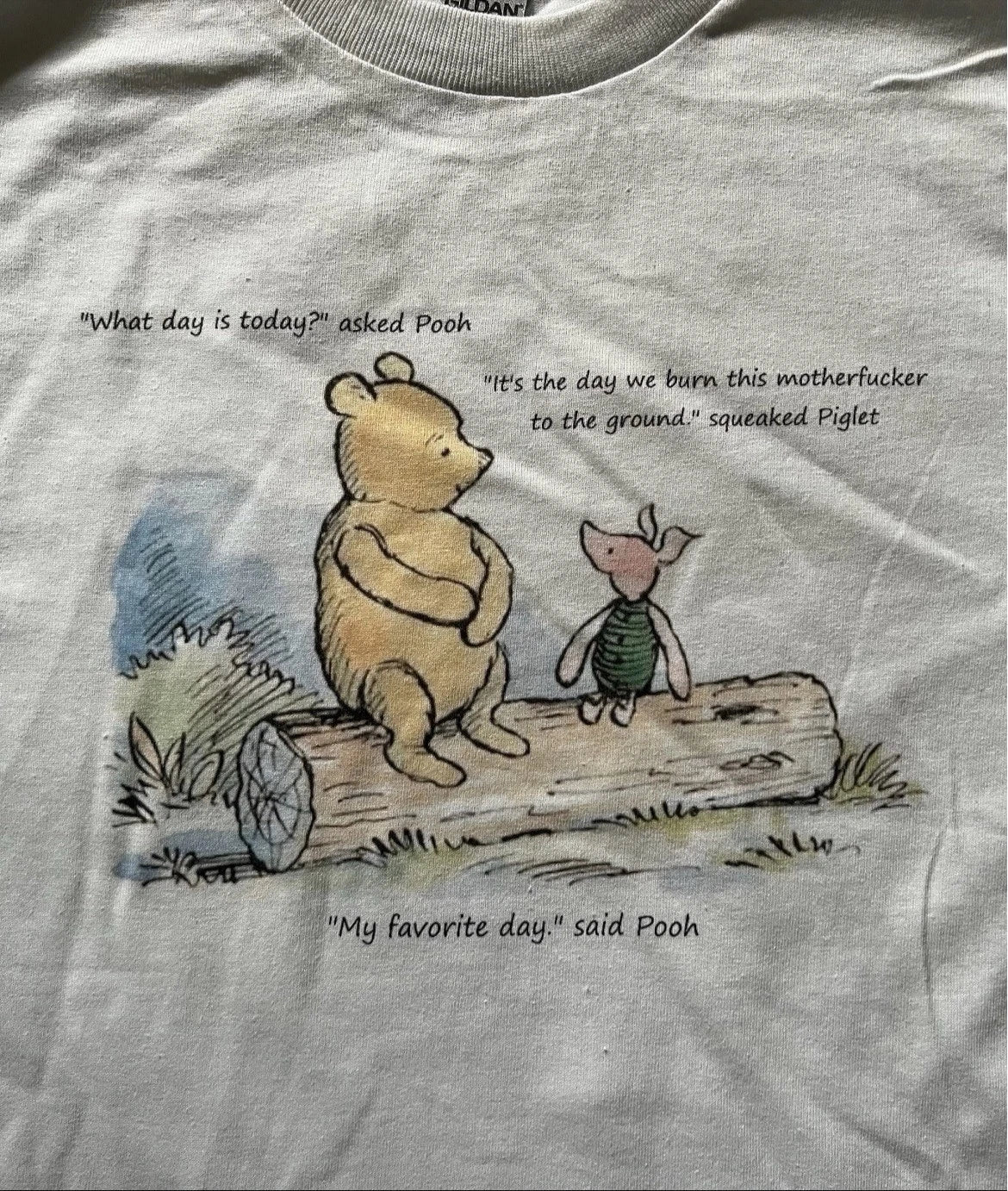 Bad Pooh funny comic punk white Size Large unisex T-shirt