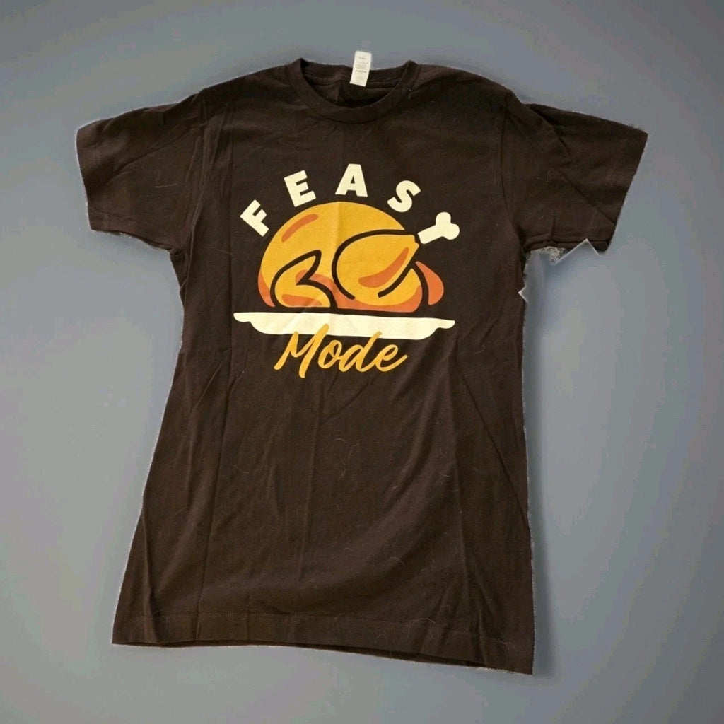 Tultex Feast Mode Novelty T-Shirt Adult Size Small Brown Graphic Print Funny NWT