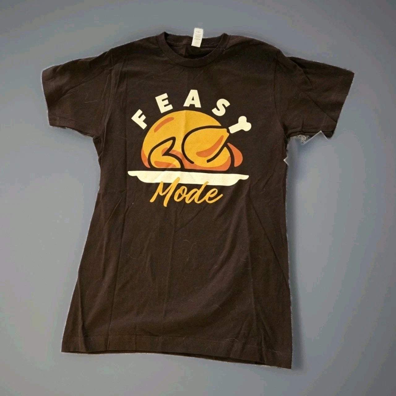Tultex Feast Mode Novelty T-Shirt Adult Size Small Brown Graphic Print Funny NWT