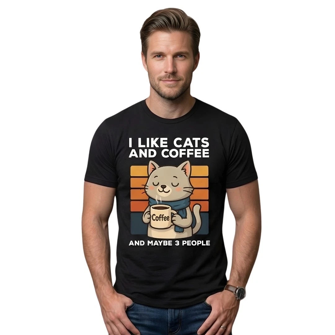 Men's Funny Cat and Coffee T-Shirt Sarcastic Introvert Slogan Tee Retro Graphic