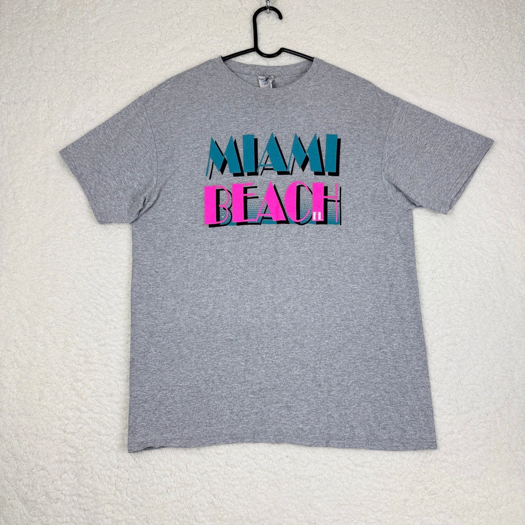 Y2K Miami Beach Florida T Shirt Delta Pro Weight Adult Large Gray Graphic Tee