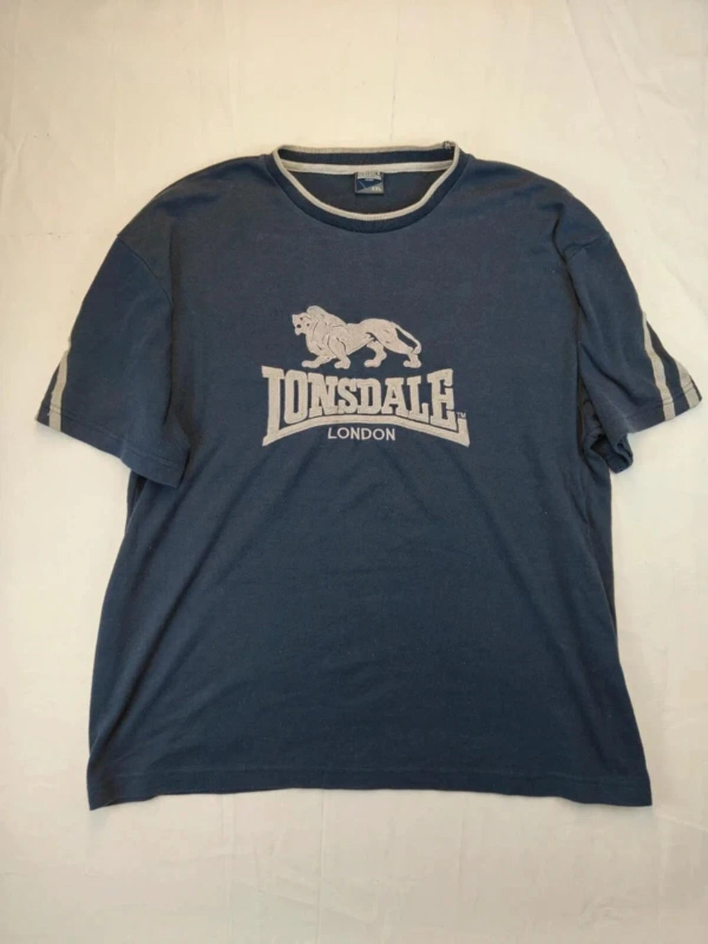 Vintage Lonsdale London T-Shirt Navy Blue Grey Towelling Logo XXL Y2K Retro