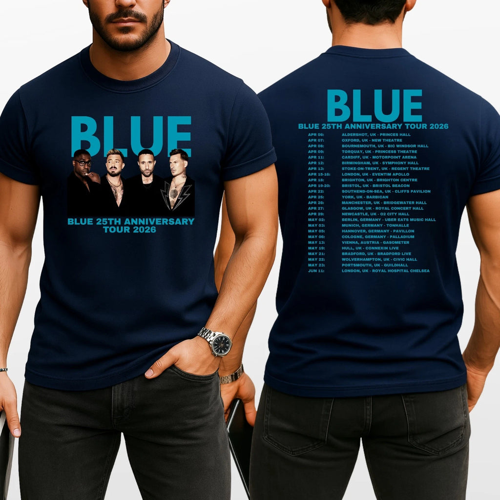 Blue 25th Anniversary Tour 2026 Unisex T Shirt - UK Pop Band Music Retro Top