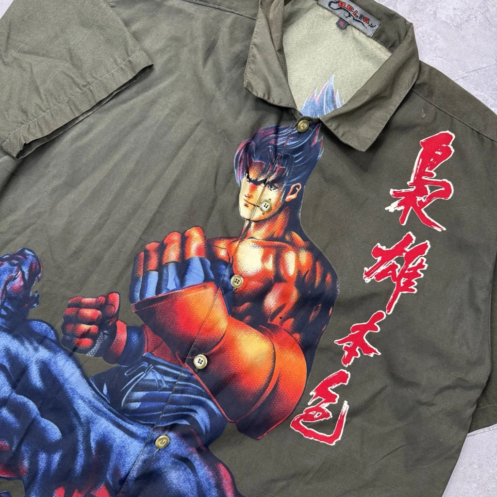 Vintage Y2K Samarai Fighter AOP Short Sleeve Shirt Mens XL