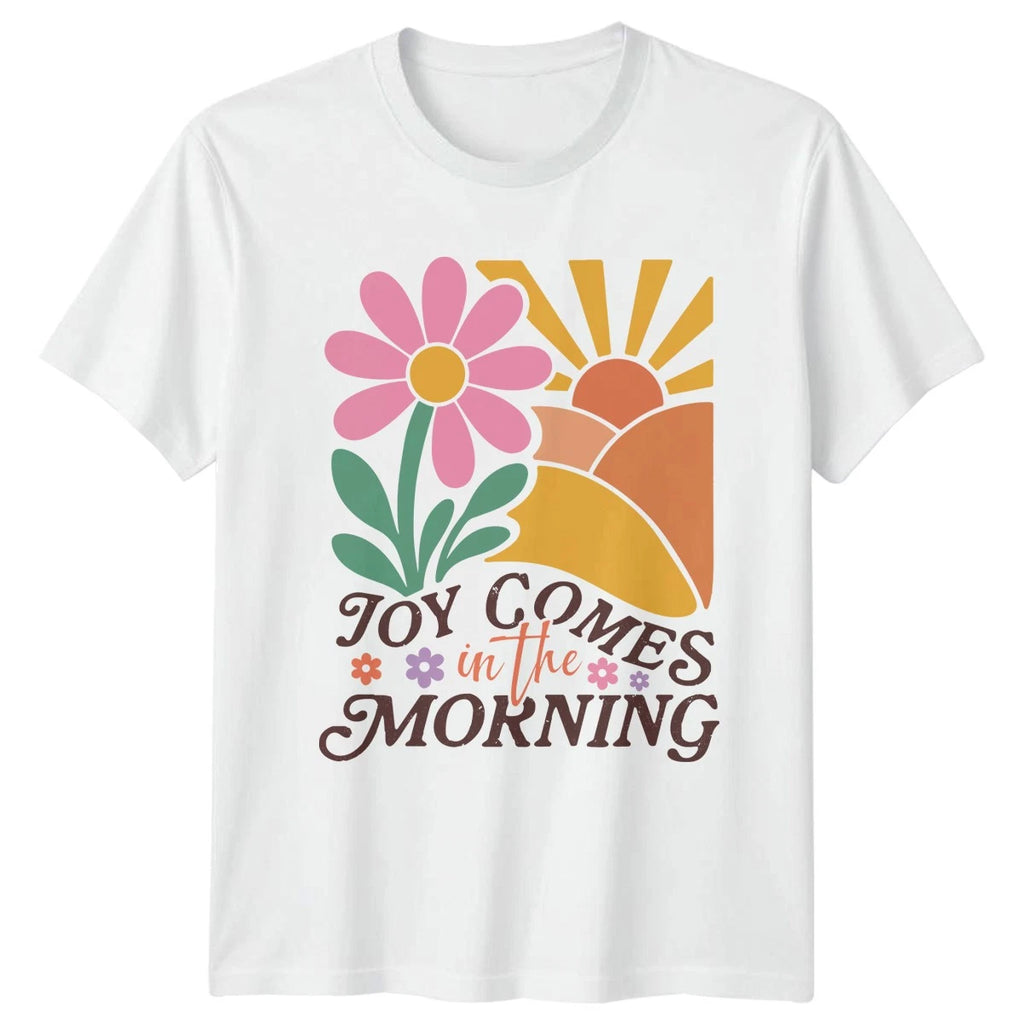 Joy Comes In The Morning Womens T-Shirt Retro Boho Flower Inspirational Faith