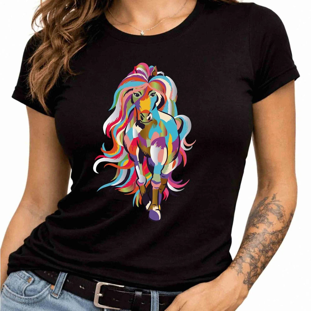 Horse Tee Colorful Pop Art Running Stallion Wildlife Animal Graphic Shirt.