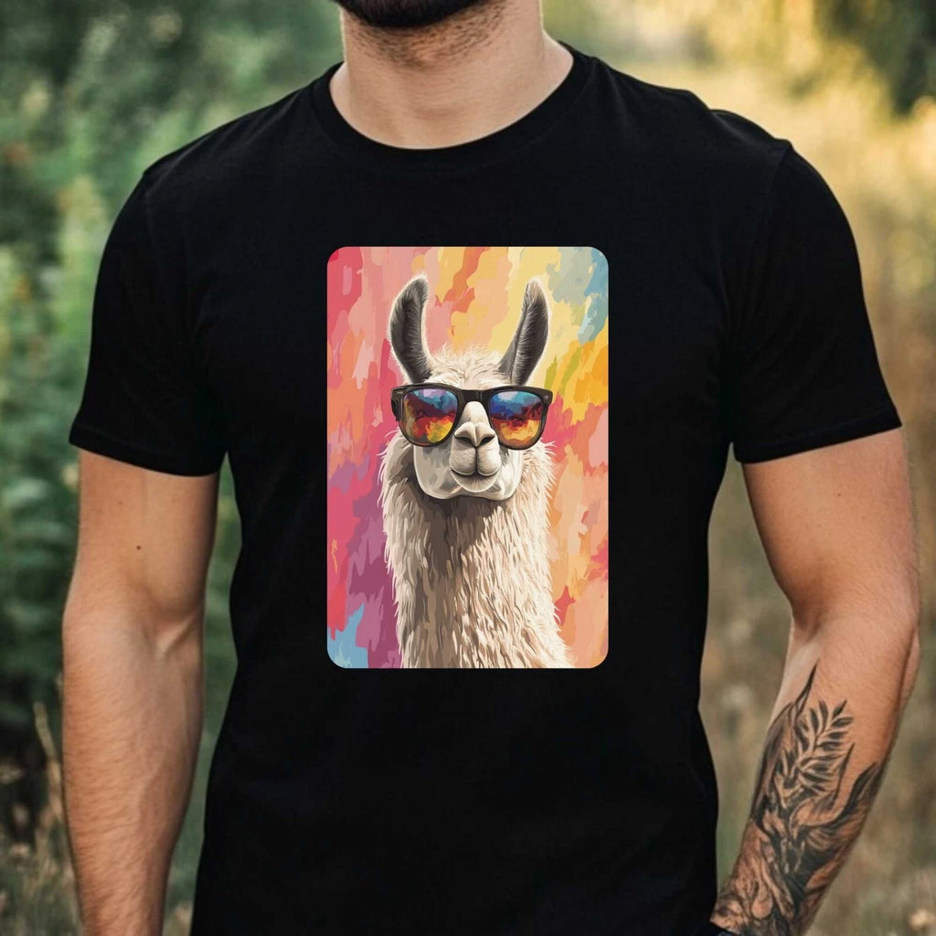 Mens Llama Sunglasses Print Cotton T-Shirt Size XS to 5XL