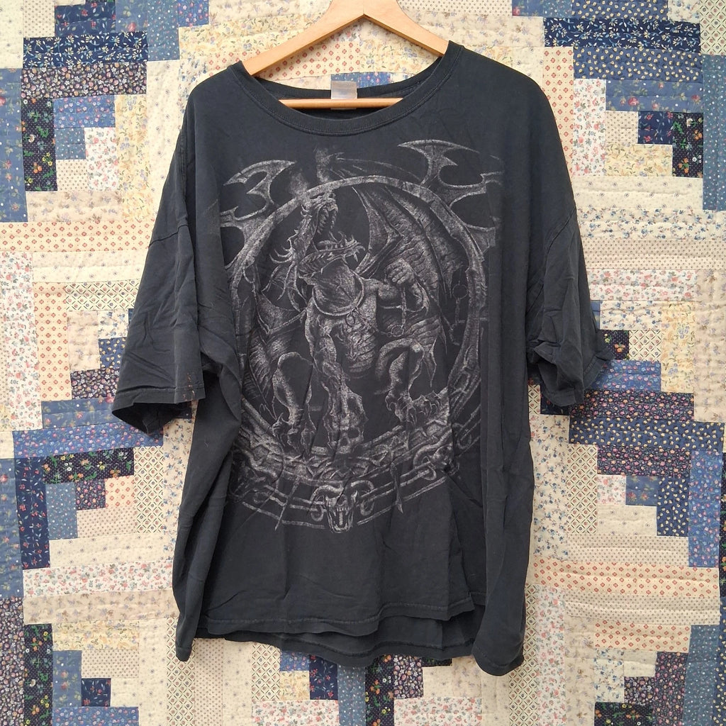 VTG Y2K Liquid Blue Gildan Dragon and Skull Graphic T Shirt Size 3XL