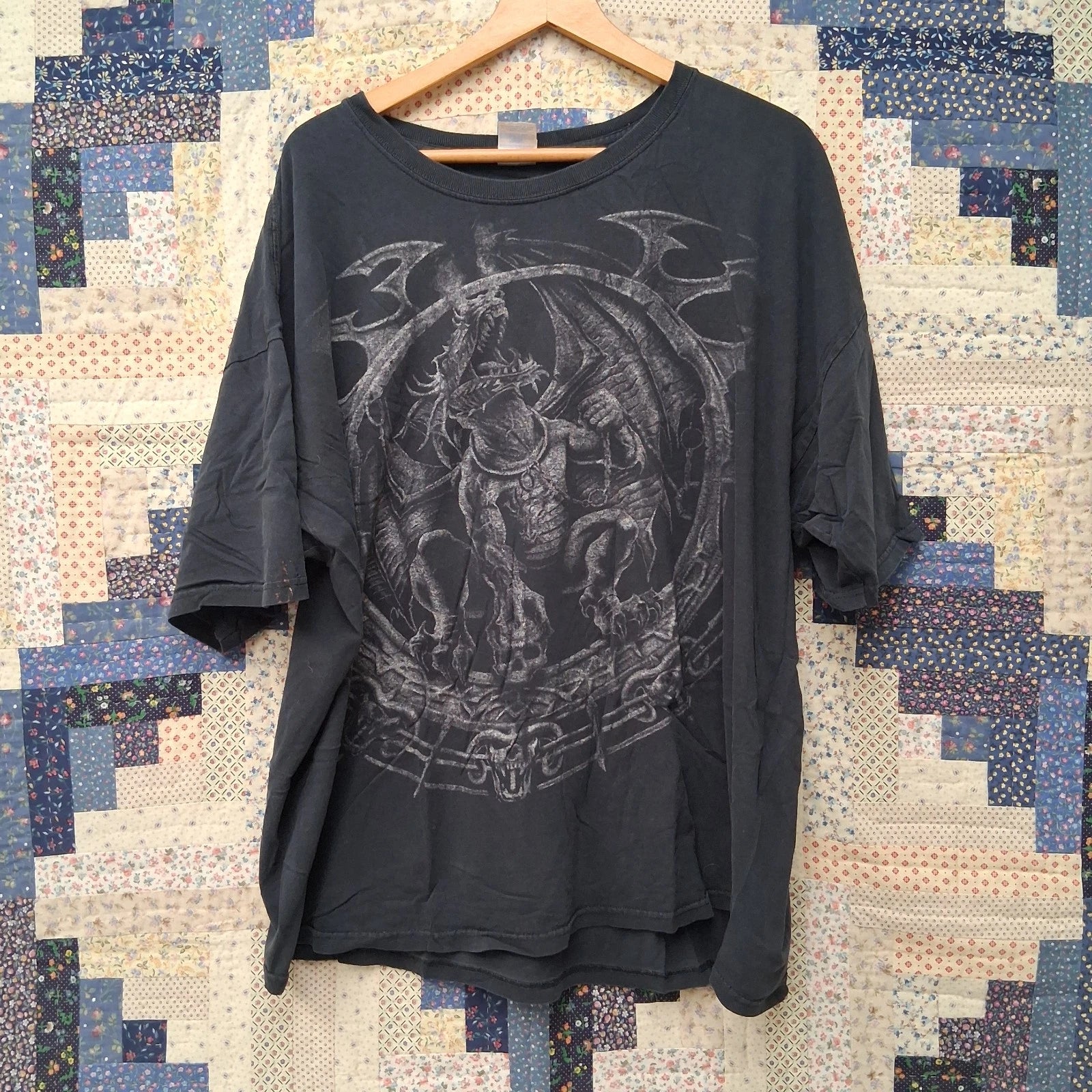 VTG Y2K Liquid Blue Gildan Dragon and Skull Graphic T Shirt Size 3XL