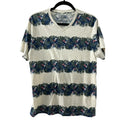 American Rag Tropical Floral V-Neck TShirt M Cream Striped Slub Beachy Boho Surf