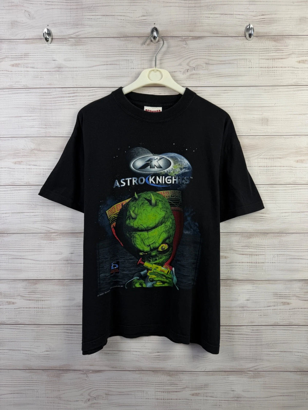 Vintage 2000 Astro Knights Alien Graphic T-Shirt Black Y2K Sci-Fi Tee