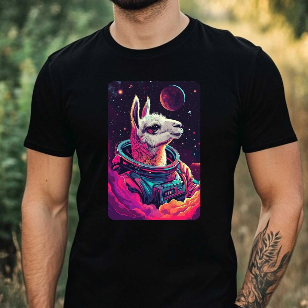 Mens Llama Astronaut Print Cotton T-Shirt Size XS to 5XL