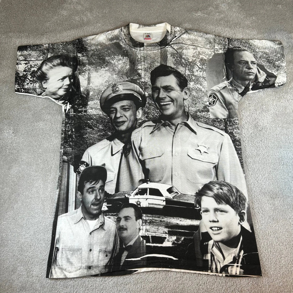 Vintage 90s Andy Griffith Show T-Shirt Mens XL Grey All Over Print 1992 USA Rare