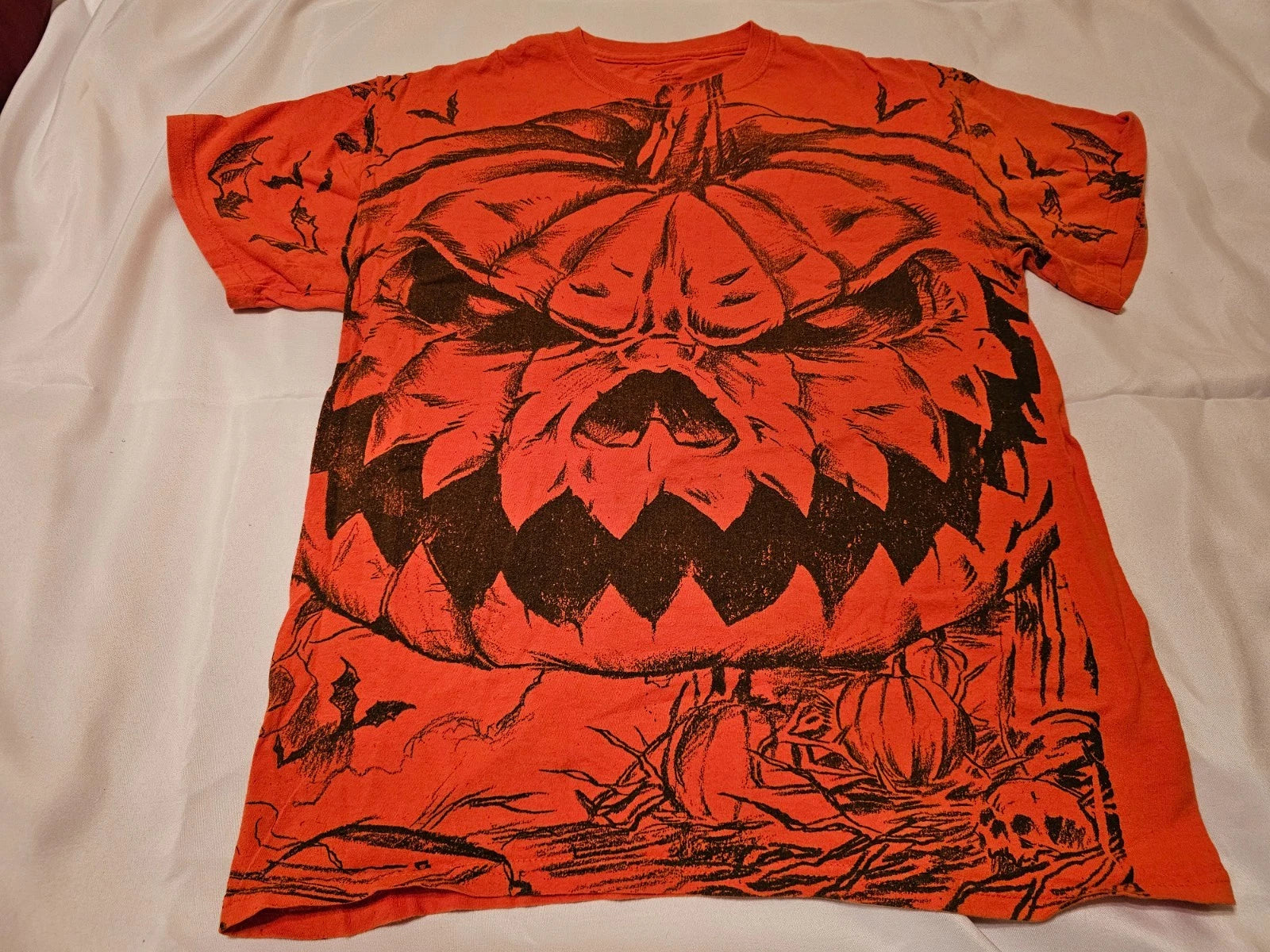 Y2K Orange Halloween Pumpkin Shirt - Adult Size Medium