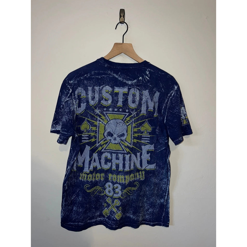 Y2K Custom Machine Shirt Motor Company AOP Blue Graphic Tee 2000s Large