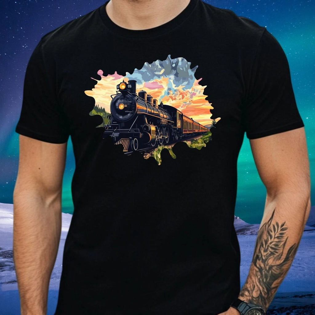 Mens Locomotive Motif Cotton T-Shirt Size XS to 5XL