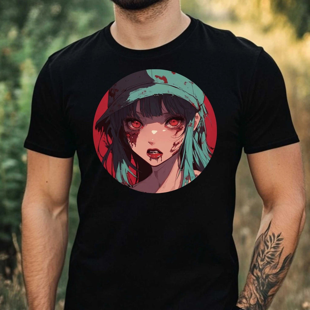 Mens Zombie Anime Girl Theme Cotton T-Shirt Size XS to 5XL