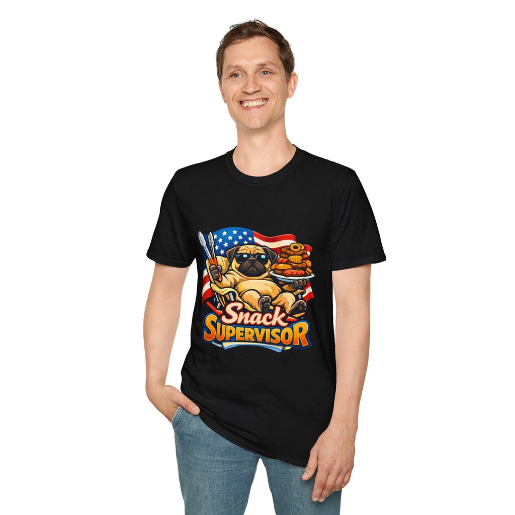 Lazy Pug BBQ Patriotic Funny Cookout Dog Fourth July Unisex Softstyle T-Shirt