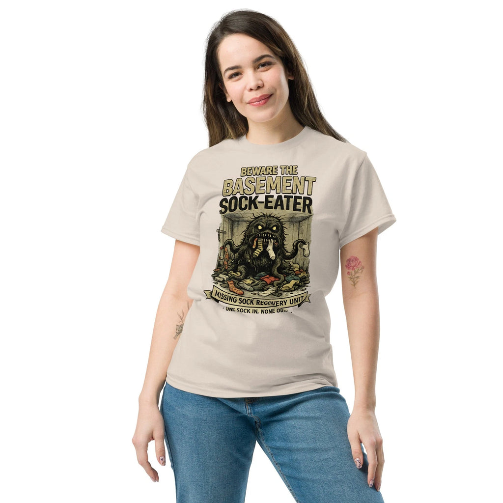Funny Missing Sock Monster T-Shirt Vintage Horror Laundry Cryptid Tee