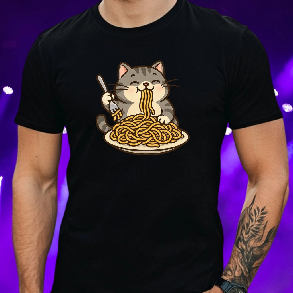 Mens Spaghetti Cat Print Cotton T-Shirt Size XS to 5XL