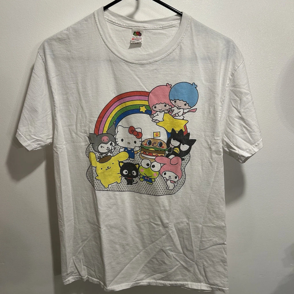 Colorful Cute Kawaii Anime Cartoon Characters with Rainbow Graphic T-Shirt (M)