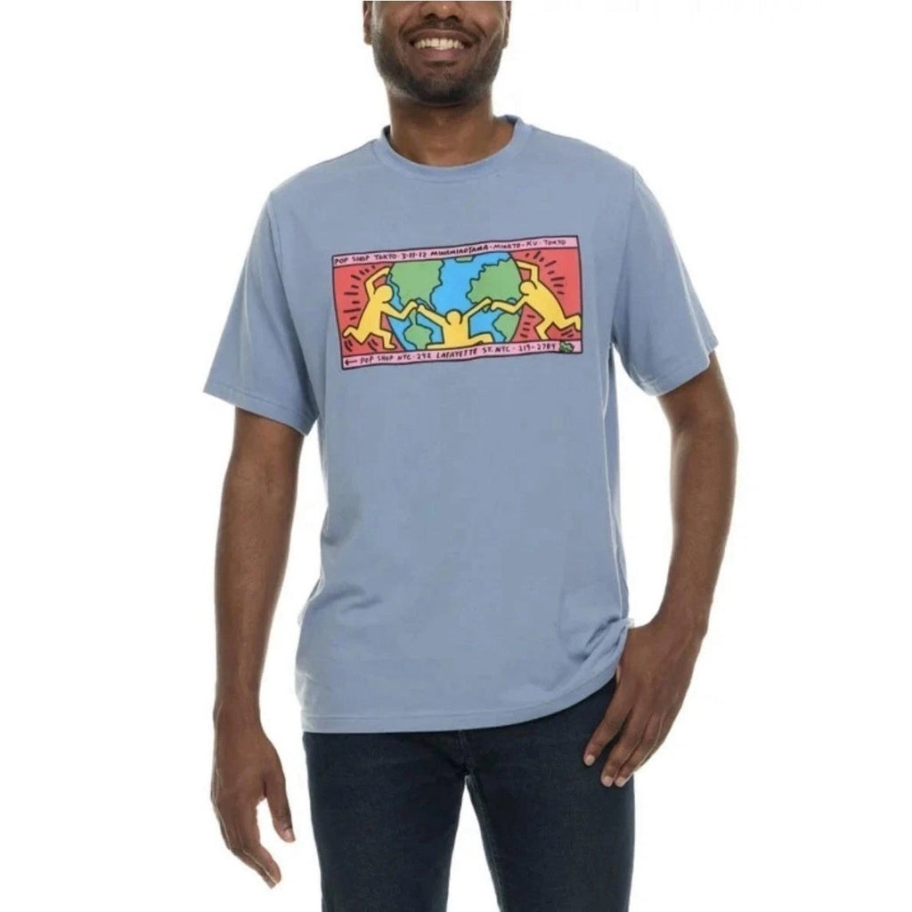 Keith Haring Men Tee Shirt Blue Graphic Print Crew Neck Short Sleeve XXL NWT