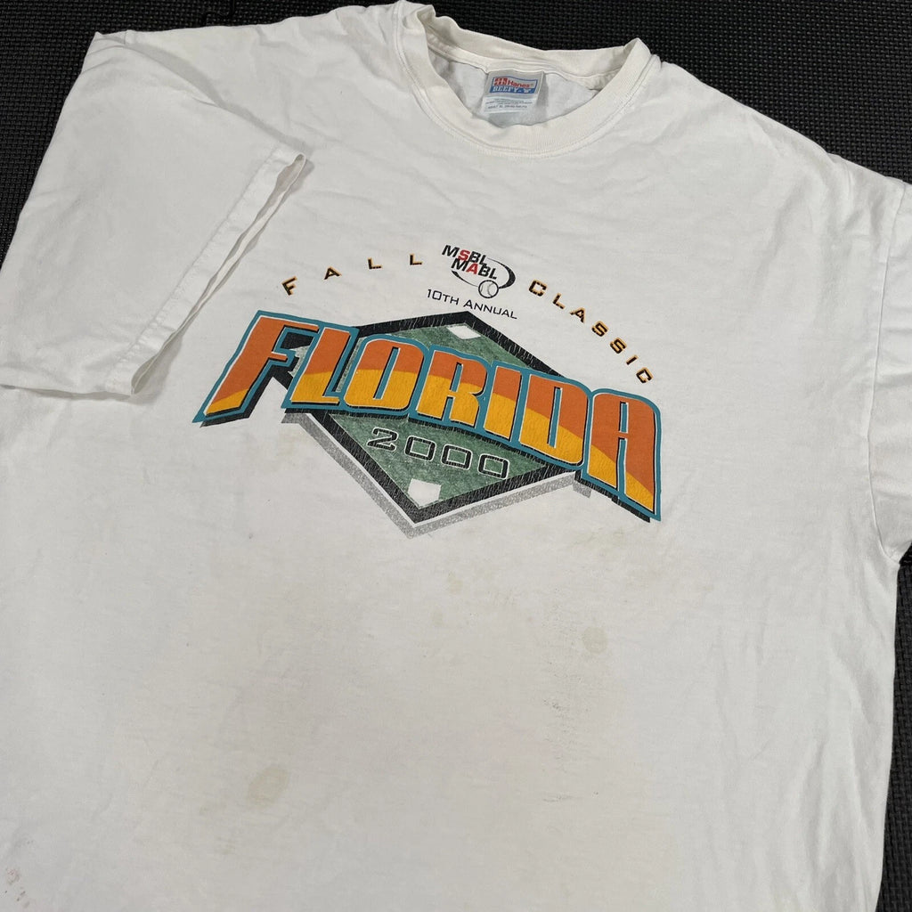 Vintage Y2K Hanes T Shirt XL White Florida Fall Classic Baseball Graphic