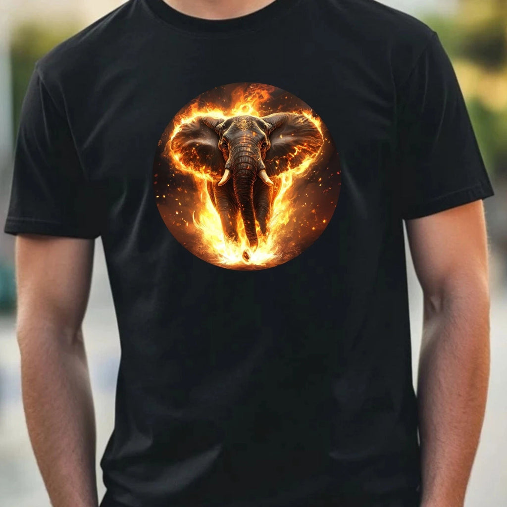 Mens Elephant on Fire Motif Cotton T-Shirt Size XS to 5XL