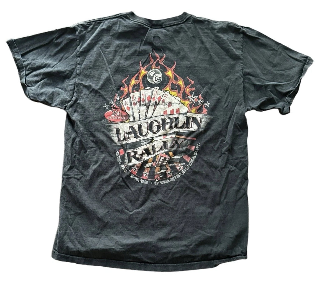 Vintage Y2K Laughlin Biker Rally T-Shirt Faded Black Size Large
