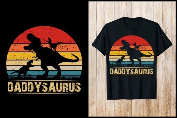 Daddysaurus Fathers Day Cotton T-Shirt Fun Fun Sayings Funny Cartoon
