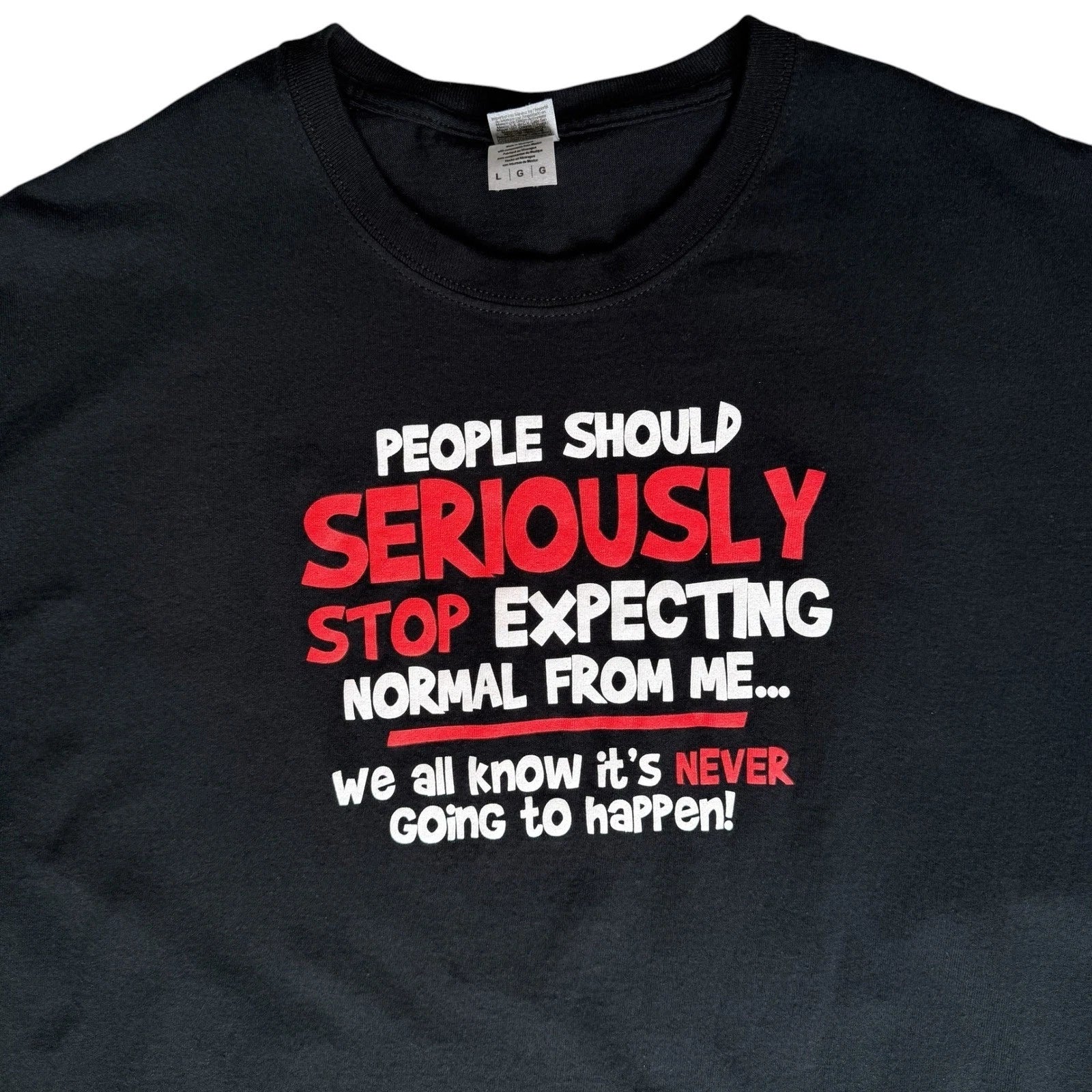 Gildan Mens Black Graphic T-Shirt Large Stop Expecting Normal From Me Sarcastic