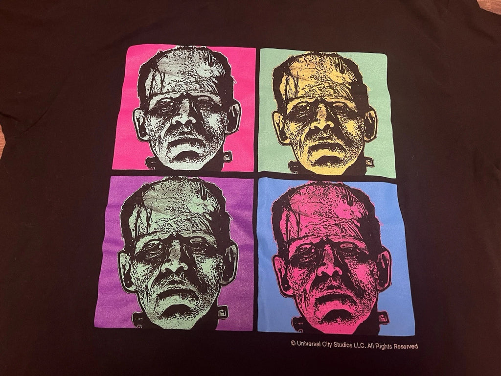 Frankenstein Universal Monsters Multi Color Pop Art Logo Medium Black T Shirt