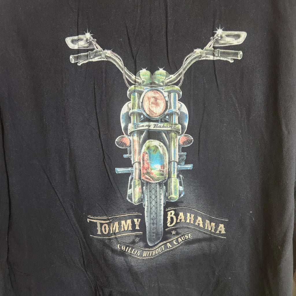 Tommy Bahama Mens Shirt Xl Black tshirt graphic Motorcycle Grunge Moto Ringer
