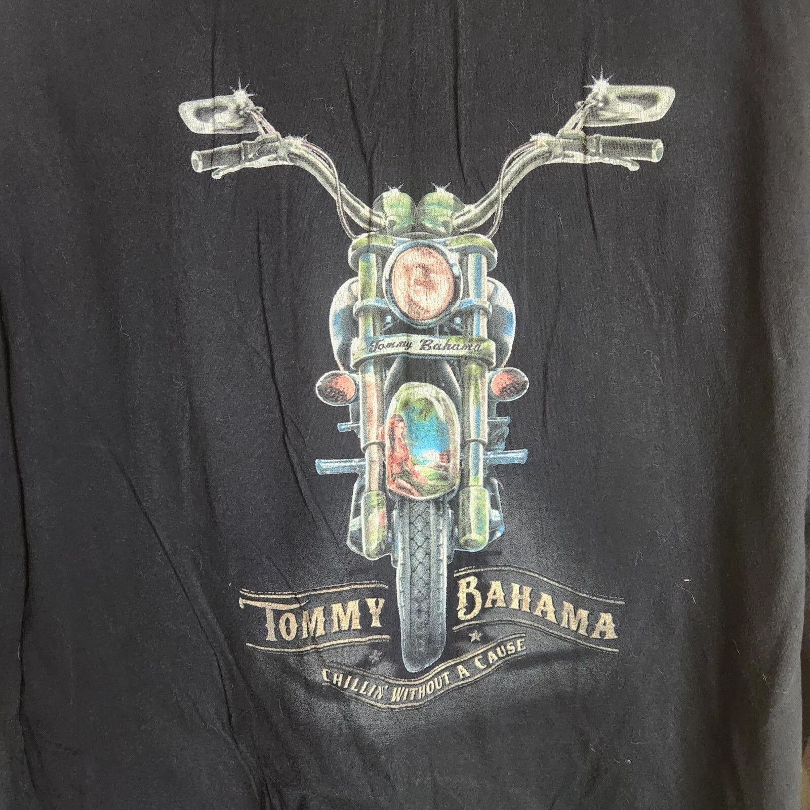 Tommy Bahama Mens Shirt Xl Black tshirt graphic Motorcycle Grunge Moto Ringer