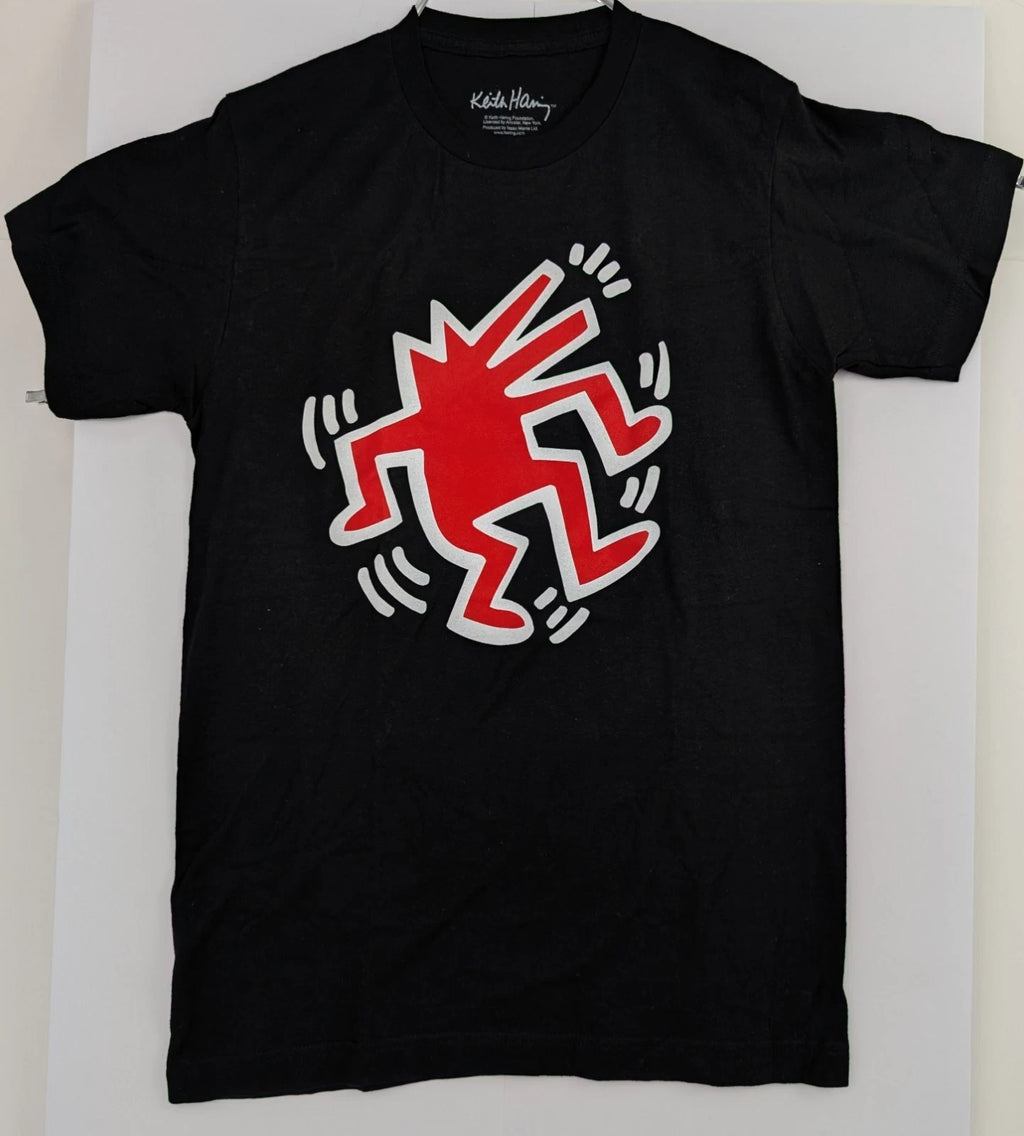 Vintage Keith Haring Red Dancing Dog on Black Pop Art T-shirt, Small, VG Cond