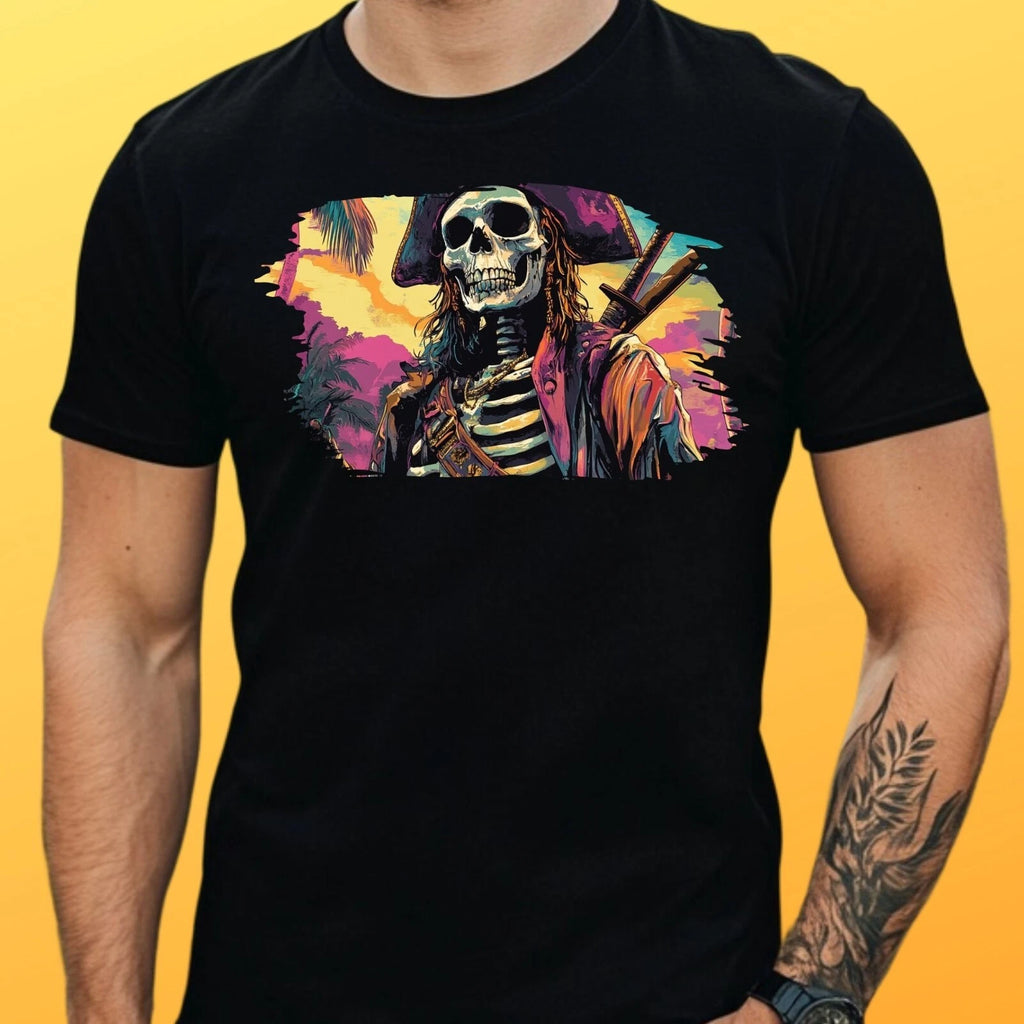 Mens Pirate Skeleton Cotton T Shirt Size XS to 5XL