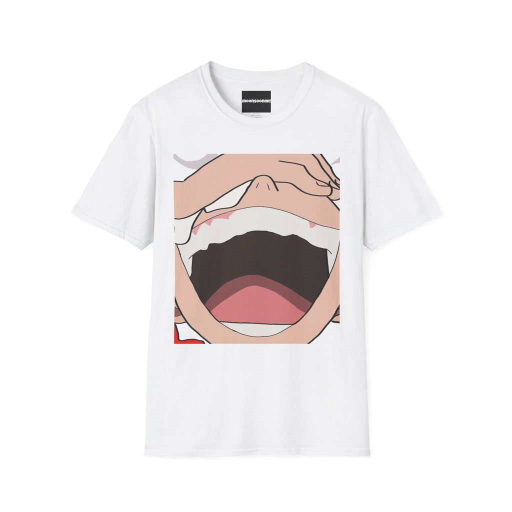 Moonsooniiii MOONBOY Anime T-Shirt | Blue Hair Character, Red Background