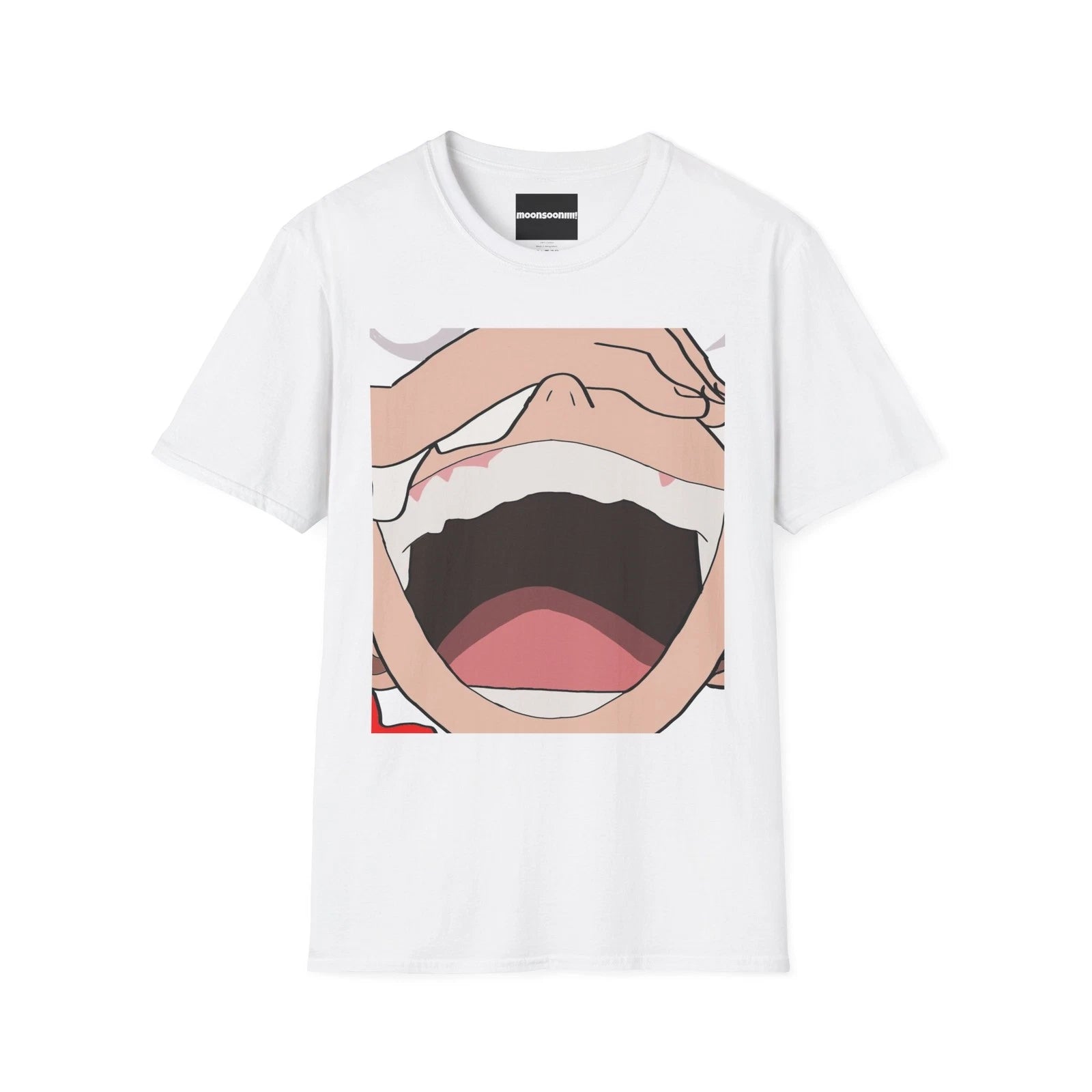 Moonsooniiii MOONBOY Anime T-Shirt | Blue Hair Character, Red Background