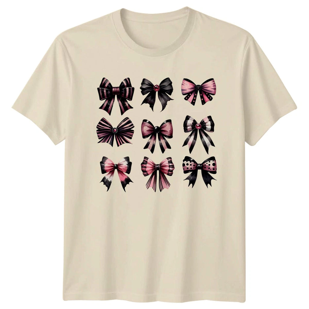 Pink Gothic Bows Womens T-Shirt Spooky Cute Halloween Halloween 2026