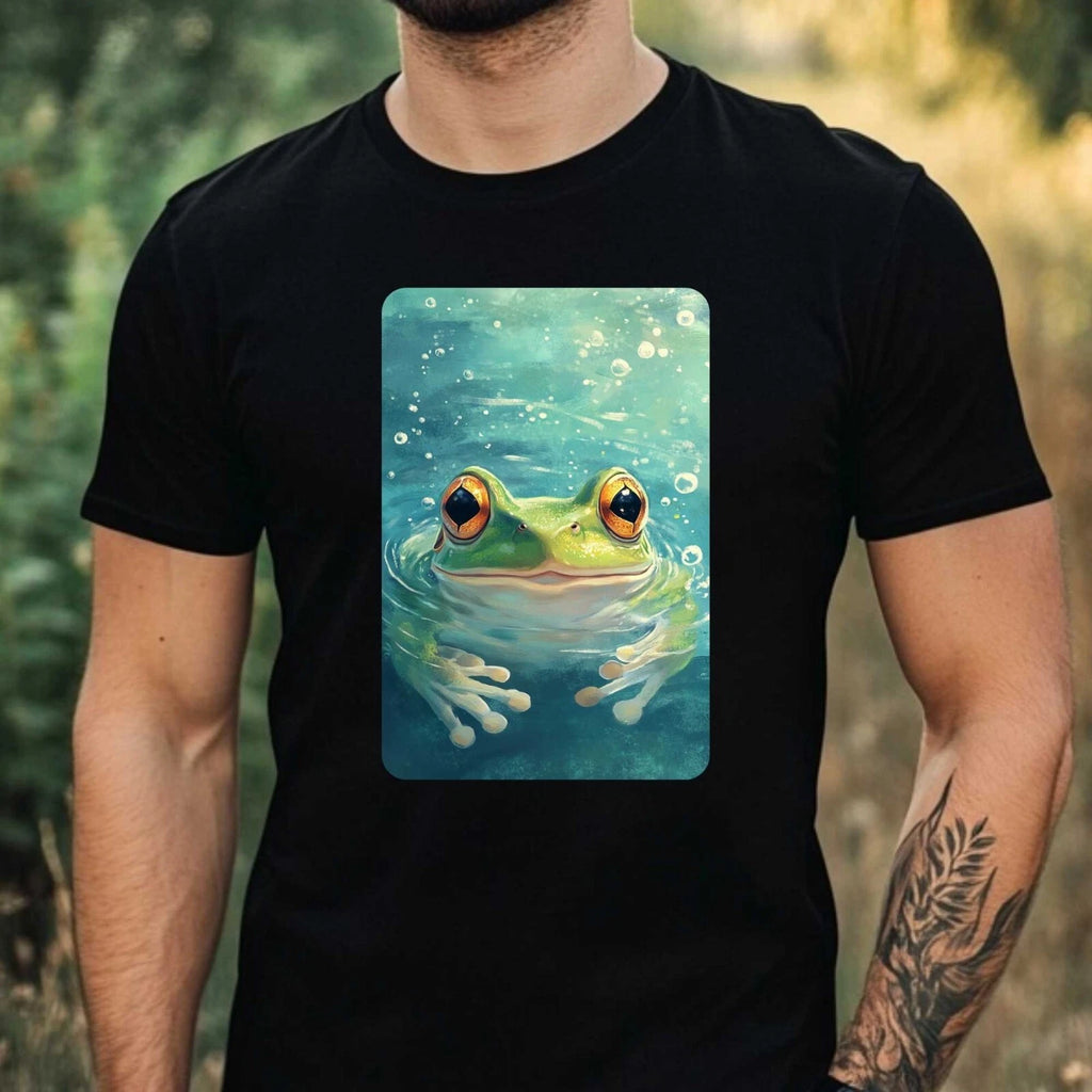 Mens Frog Swimming In Ocean Motif Cotton T-Shirt Size XS to 5XL