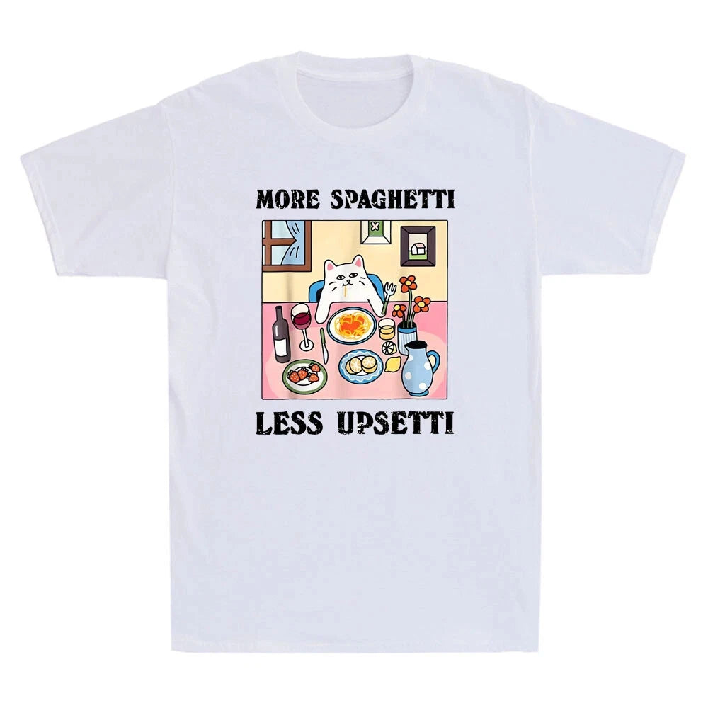 More Spaghetti Less Upsetti Funny Cat Eating Meme Quote Vintage Men's T-Shirt