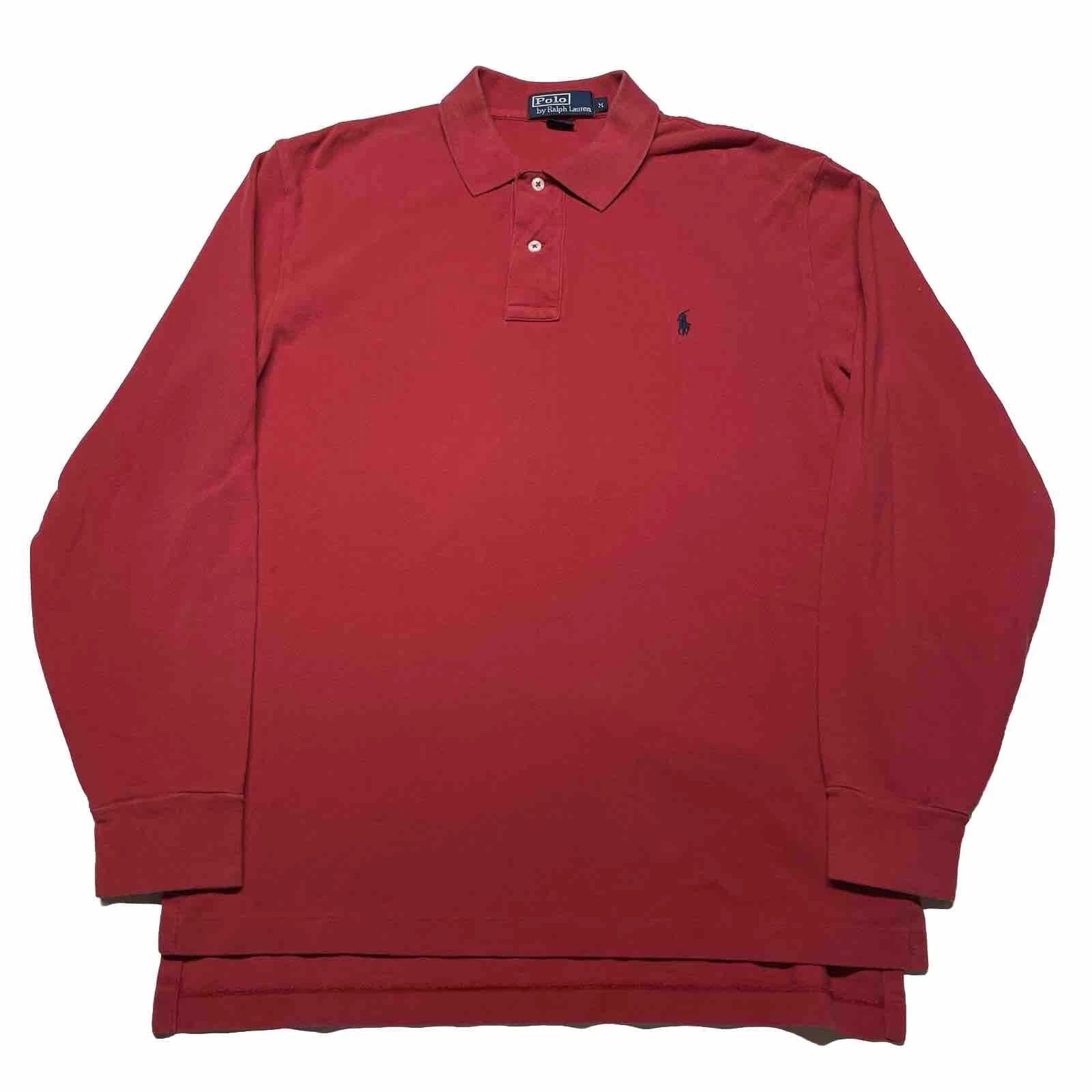 Vintage 90s Polo Ralph Lauren Polo T- Shirt Men’s Medium Red Long Sleeve Logo