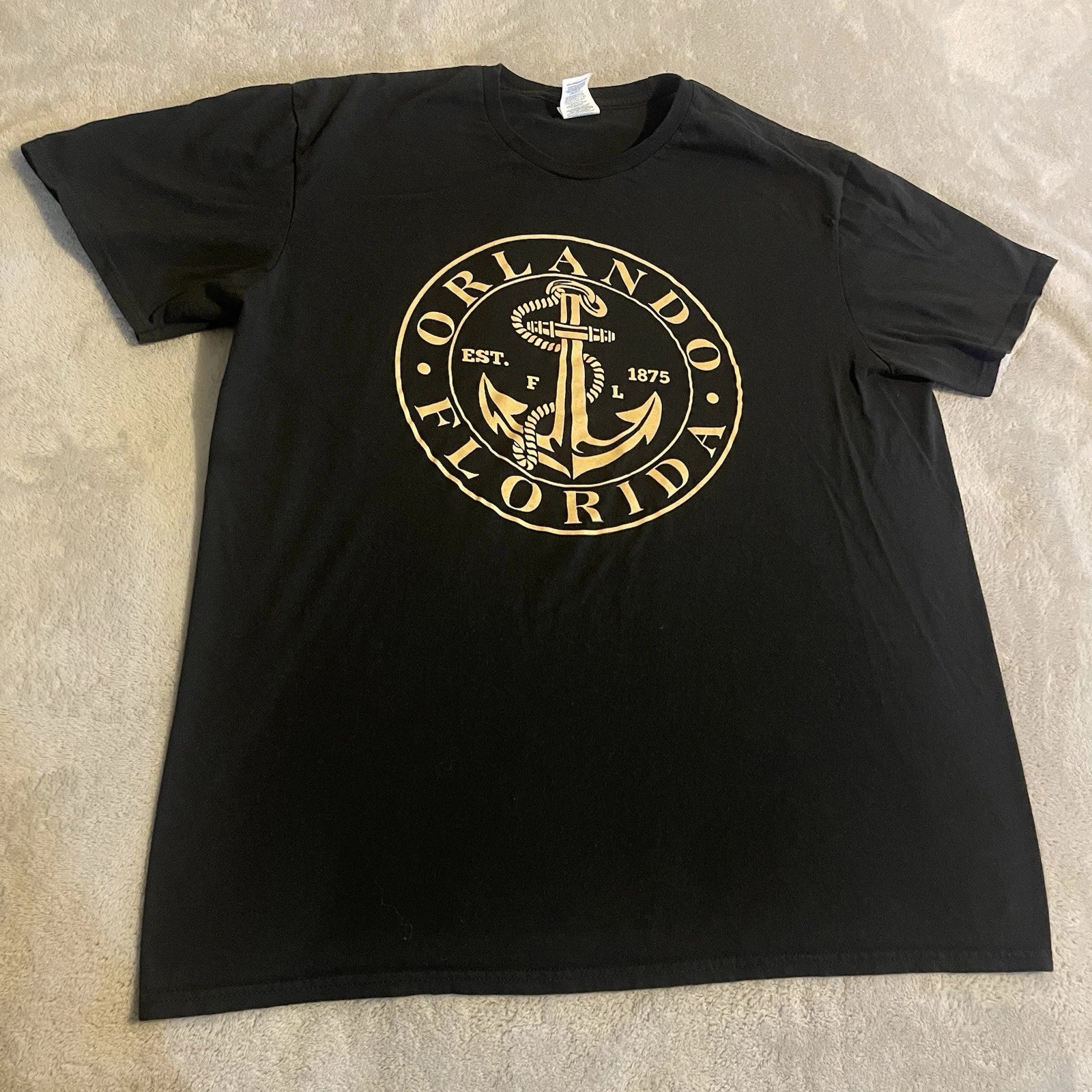 Vintage Orlando Florida Shirt Mens XL Black Workout Streetwear Y2K Crew Neck Tee