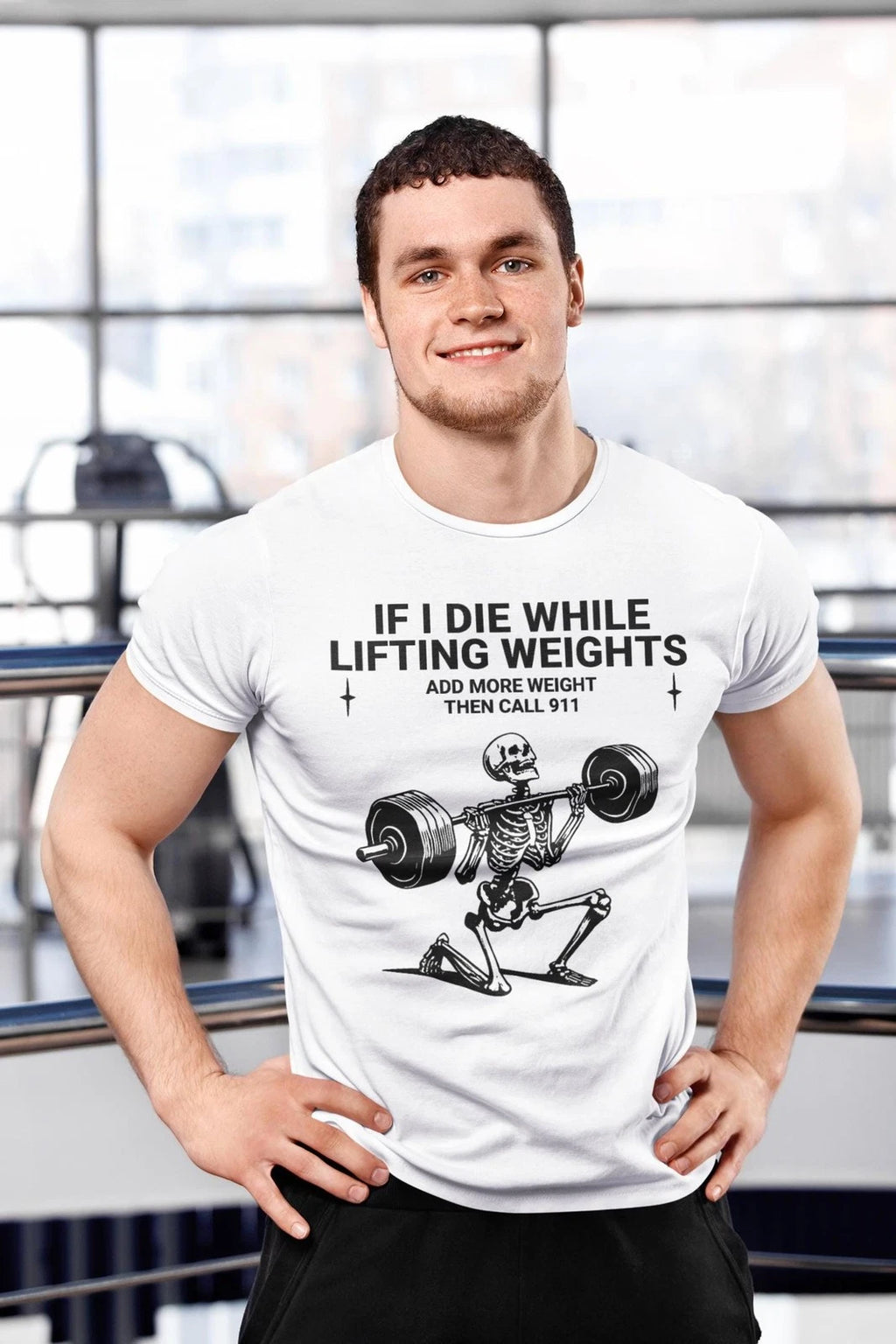 Funny Skeleton Gym T-Shirt – Weightlifting Humor Workout Tee