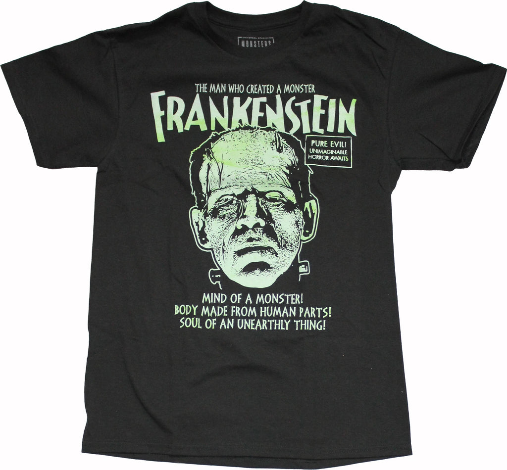 Frankenstein New Adult T-Shirt - Universal Monsters Glow in The Dark Face