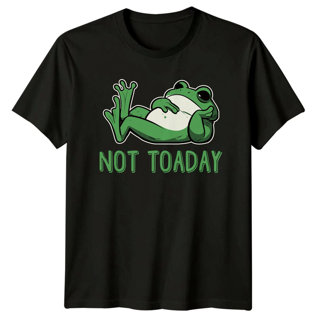 Funny Lazy Frog 'Not Toaday' Animal Pun Cartoon Graphic T-Shirt