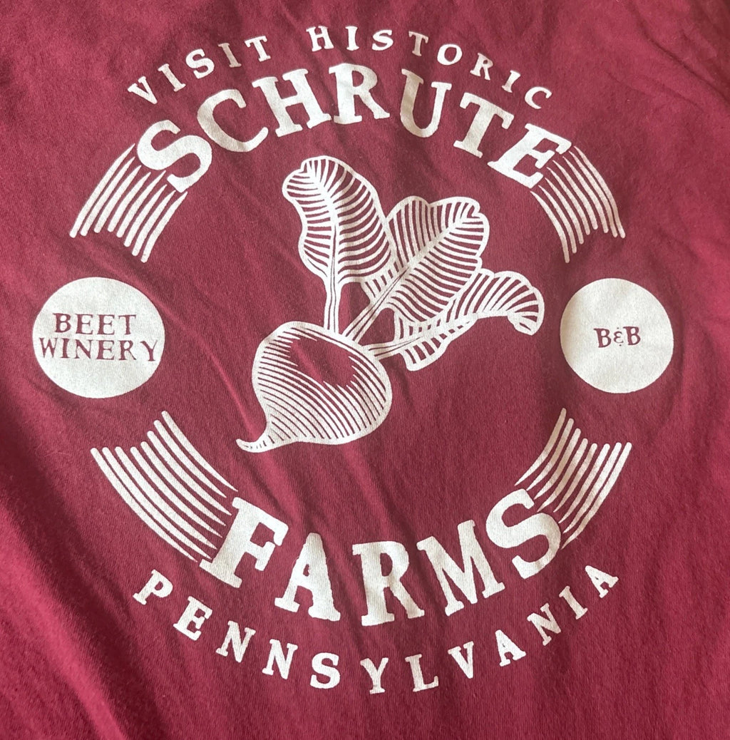 Genuine Schrute Farms T-Shirt, Large, Maroon, The Office Classic Long Sleeve
